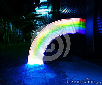 Rainbow lights long exposure lines movement night time Stock Photo