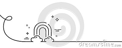 Rainbow line icon. Cloud sky with iridescent light sign. Continuous line with curl. Vector Stock Photo