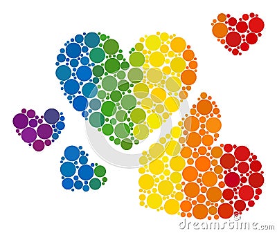 Rainbow Love hearts Collage Icon of Round Dots Vector Illustration