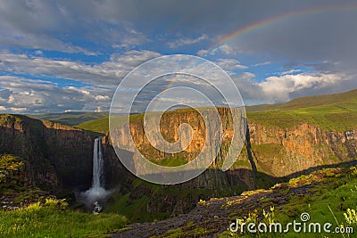 Rainbow at Maletsunyane Falls Stock Photo