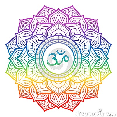 Rainbow mandala, sahasrara crown chakra symbol, decorative ornament, vector illustration Vector Illustration