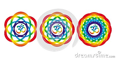 Rainbow mandala with a sign of Aum Om. Abstract artistic object. Vector Illustration