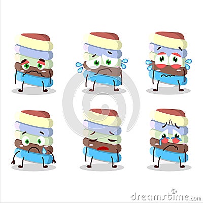 Rainbow marshmallow twist cartoon character with sad expression Vector Illustration