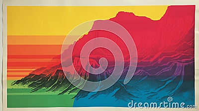 Rainbow Mountain: Silkscreened Postcard For Carlsbad Caverns National Park Stock Photo