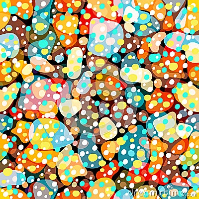 Rainbow multicolor abstract spotted seamless pattern, background from geometrical figures. Colorful bright texture of various Vector Illustration