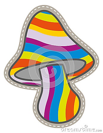 Rainbow mushroom patch in vintage style. Hippie emblem Vector Illustration