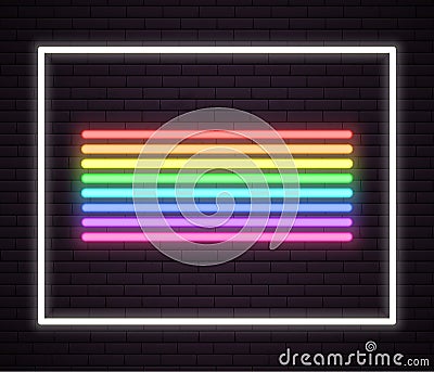 Rainbow neon tube lights. Signboard. Sign on wall of night club. vector illustration Vector Illustration