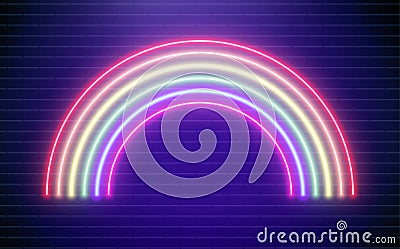 Rainbow neon vector illustration. Bright vector pride background. Colorful electric retro neon sign. Vector Illustration