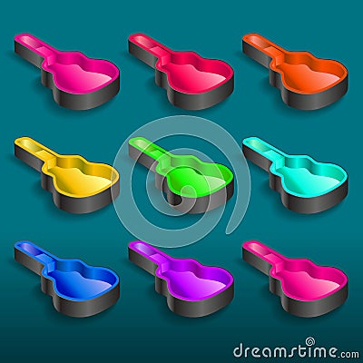 A rainbow of nine guitar cases Vector Illustration