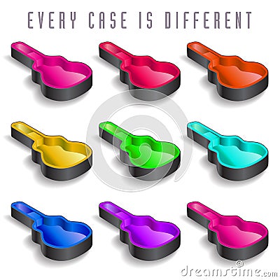 A rainbow of nine guitar cases Vector Illustration