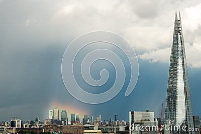 Rainbow over Canary Wharf Editorial Stock Photo