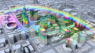 Rainbow over city Stock Photo
