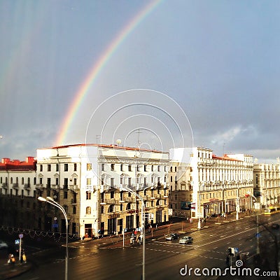 Rainbow over the city Editorial Stock Photo