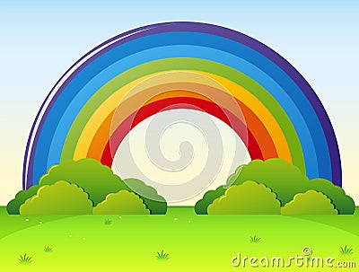 Rainbow over the green park Vector Illustration