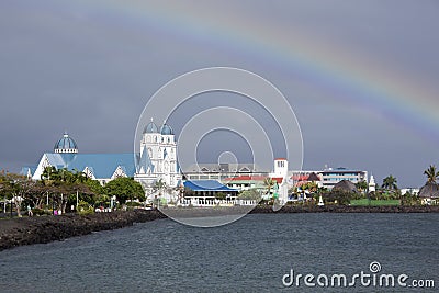 Apia Town Cathedral With A Rainbow Stock Photo
