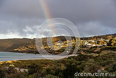 Rainbow over Penneshaw on Kangaroo Island Stock Photo