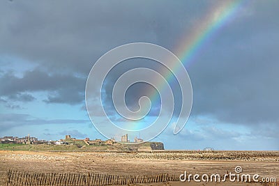 Rainbow over Tynemouth Priory Stock Photo