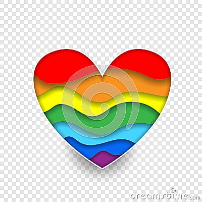 Rainbow paper cut heart colors LGBT or GLBT pride Vector Illustration