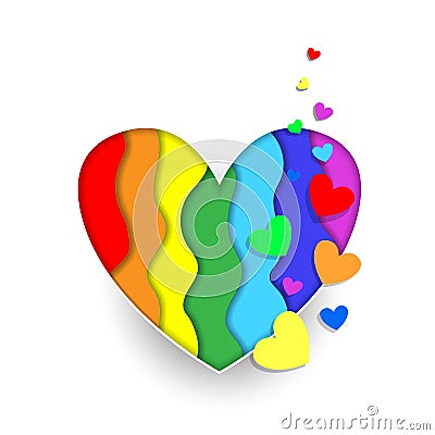 Rainbow paper cut heart colors LGBT or GLBT pride Vector Illustration