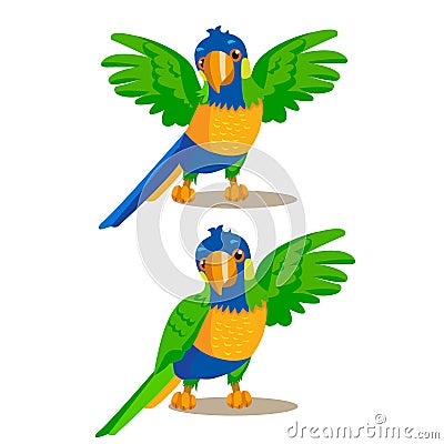 Rainbow Parrot Pointing Or Showing Something With His Wing. Vector Illustration. Vector Illustration