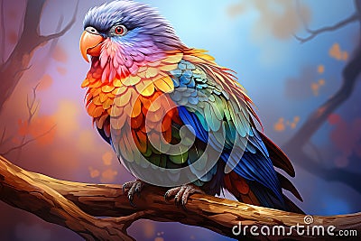 Rainbow parrot sitting on a tree branch in the forest. generative AI Generative AI Stock Photo