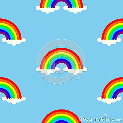 Rainbows in clouds colored seamless background Cartoon Illustration