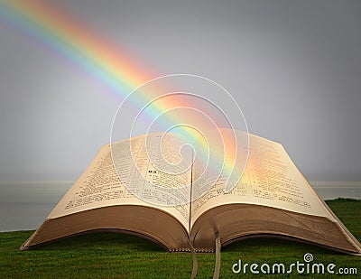 Rainbow of peace bible Stock Photo