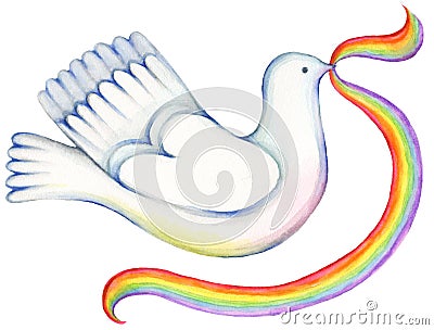 Rainbow Peace Dove Cartoon Illustration