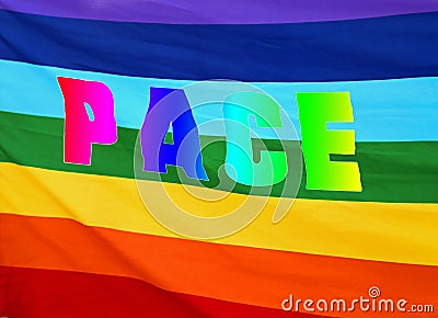 Rainbow Peace flag with written PACE in italy Stock Photo