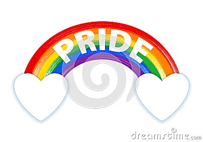 Rainbow with PRIDE lettering in LGBT flag colors - paint style vector. Vector Illustration