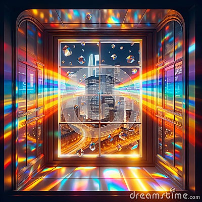 Rainbow Prism Window A window with a prism installed splitting c Stock Photo