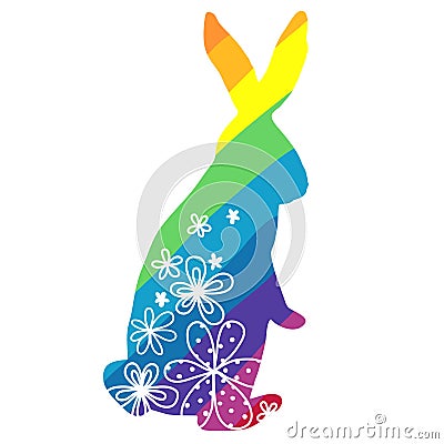Rainbow rabbit with ornament Vector Illustration