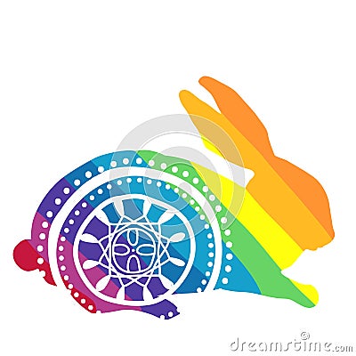 Rainbow rabbit with ornament Vector Illustration