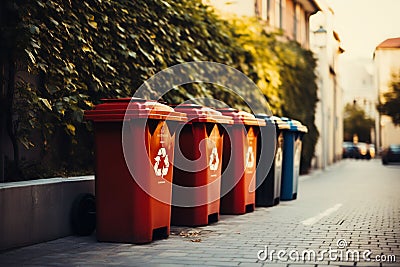 Rainbow recycling Bins in vivid colors create an eco friendly lineup Stock Photo