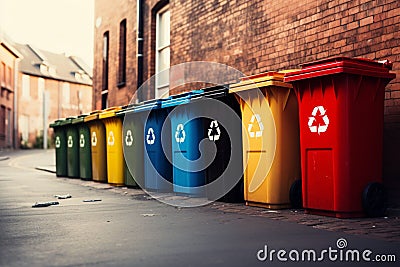 Rainbow recycling Bins in vivid colors create an eco friendly lineup Stock Photo