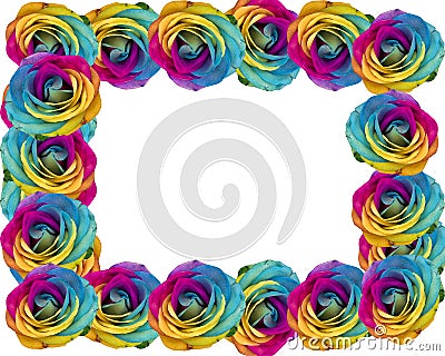 Rainbow roses frame Stock Photo