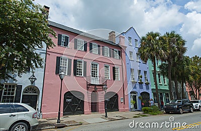 Rainbow Row houses in Charleston SC Editorial Stock Photo