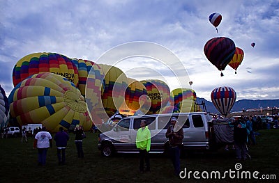 Rainbow Ryders Hot Air Balloons At Dawn At The Albuquerque Balloon Fiesta Editorial Stock Photo