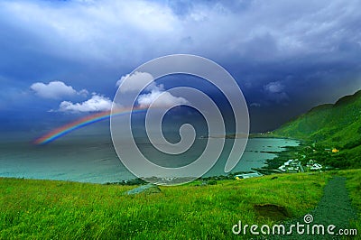 Rainbow & sea Stock Photo