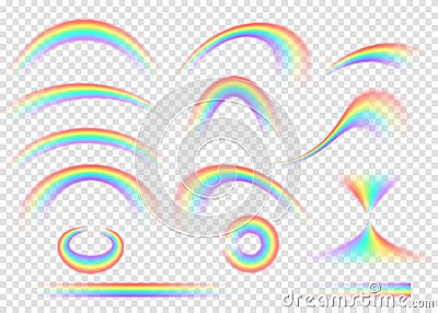 Rainbow set isolated on transparent background. Realistic rain arch Vector Illustration