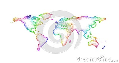 Rainbow sketch world map design from multicolored curved lines Vector Illustration