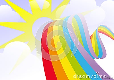 Rainbow in the sky with sun and clouds Stock Photo