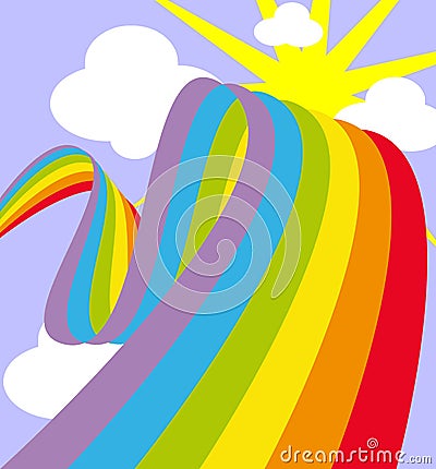 Rainbow in the sky with sun and clouds Stock Photo