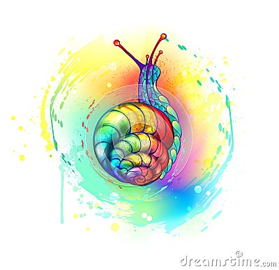 Rainbow snail with paint on white background Vector Illustration