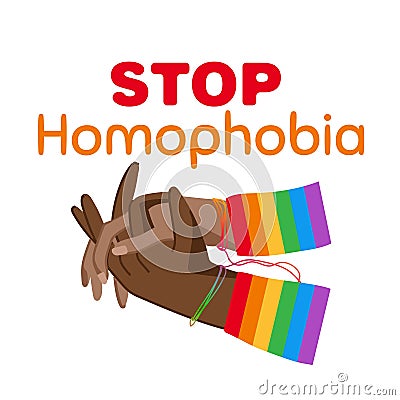 Rainbow stop sign with a hands and text Stop Homophobia for the International Day Against Homophobia. Without background Vector Illustration