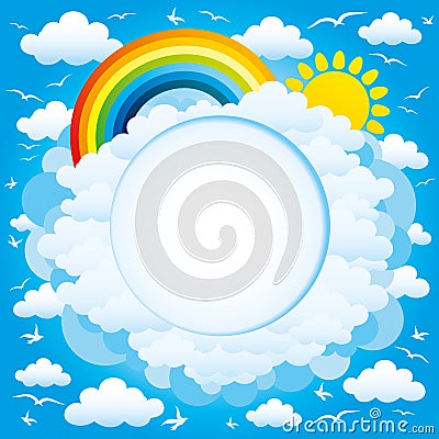 Rainbow, sun and clouds Vector Illustration