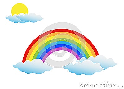 Rainbow with the Sun and the Clouds Vector Illustration