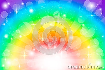 Rainbow Sunshine effect with blurred dots like bokeh bright Background. Vector Illustration