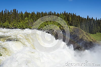 Rainbow Tannforsen waterfall Sweden Stock Photo