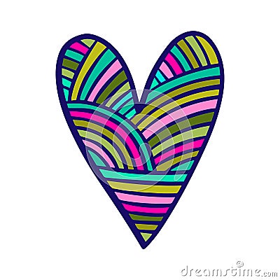 Rainbow textile heart knitted vector illustration element hand drawn in cartoon style Cartoon Illustration